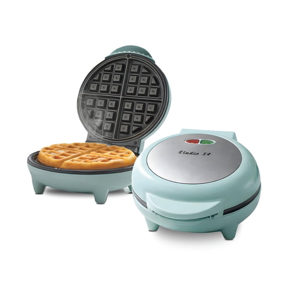 Studio 54 Waffle Maker, 9 Inch Nonstick Electric Waffle Maker, Compact Waffle Iron, Belgian Style Waffles, 750W Fast Heating, Easy Breakfast Maker, Crispy Golden Waffles, Cool Touch Handle, Blue