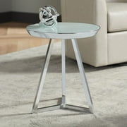 Studio 55D Carrie Modern Minimalist Chrome Round Accent Side End Table 16 1/2" Wide Silver White Glass Tabletop for Living Room