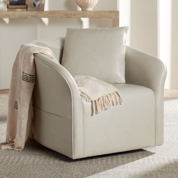 Studio 55D Charlie Crme Faux Leather Swivel Chair
