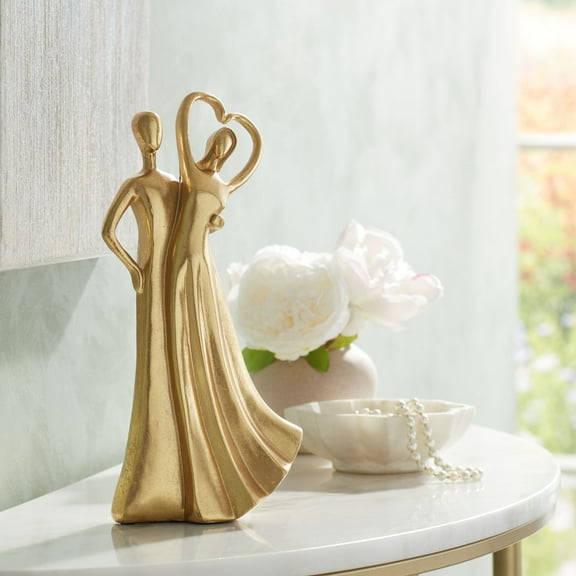 Studio 55D Couple Heart 12" High Shiny Gold Statue