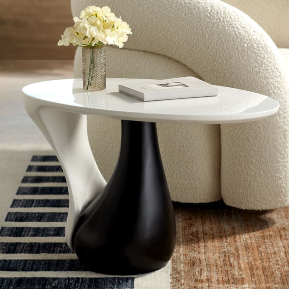 Studio 55D Dali Melt Modern Black Oval Coffee Table 27 1/2" x 17 1/2" White Marble Tabletop and Side for Living Room Bedroom House
