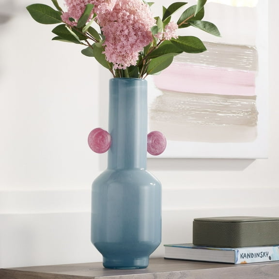 Studio 55D Delvin 16 1/4" High Blue and Pink Glass Decorative Vase