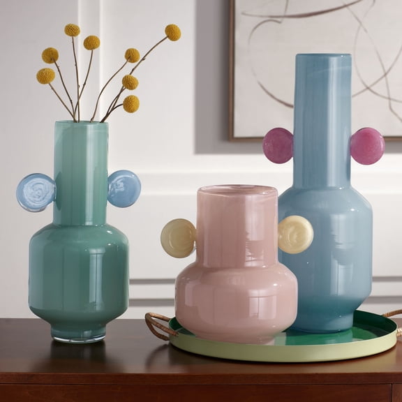 Studio 55D Delvin Blue Green and Pink Pastels Glass 3-Piece Decorative Vase Set