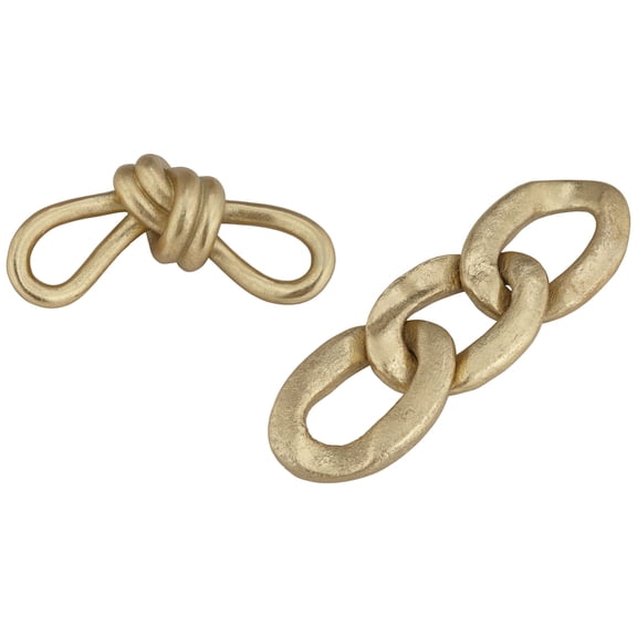 Studio 55D Eternity Shiny Gold Leaf 2-Piece Chain and Knot Sculpture Set