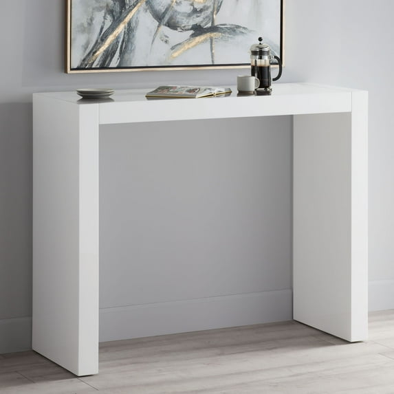Studio 55D Jessa Modern Minimalist Gloss White Rectangular Bar Table 50" x 18" for Living Room Kitchen Bedroom Bedside Entryway House Office Bathroom