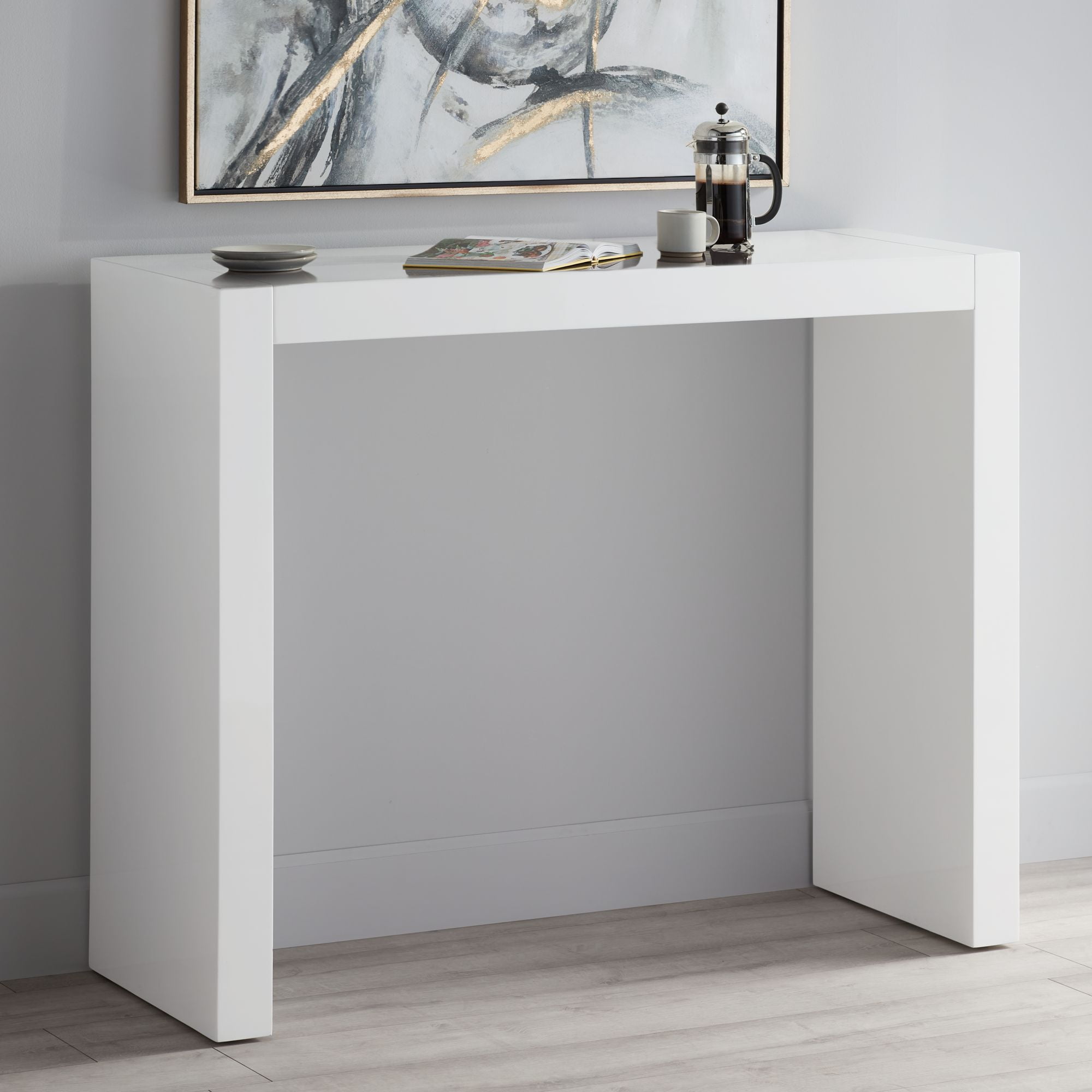 Studio 55D Jessa Modern Minimalist Gloss White Rectangular Bar Table 60 x 18 for Living Room Kitchen Bedroom Bedside Entryway House Office Bathroom