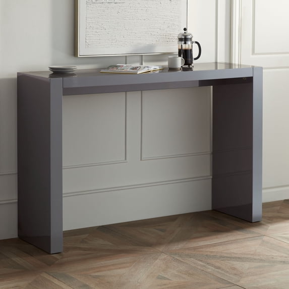 Studio 55D Jessa Modern Minimalist Wood Rectangular Bar Table 60" x 18" Gloss Gray for Spaces Living Room Kitchen Bedroom Bedside Entryway Home Office
