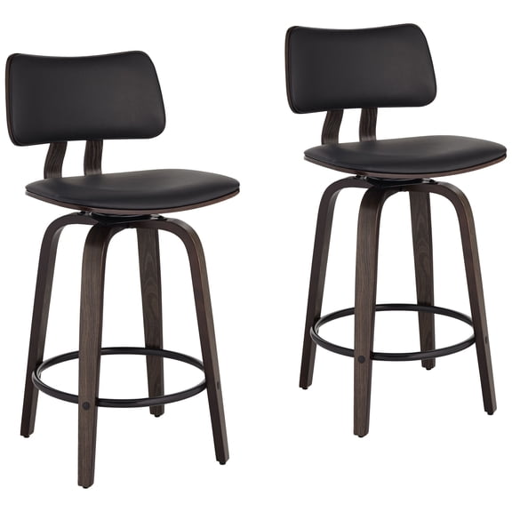Studio 55D Luke 25 3/4" Black Faux Leather Counter Stools Set of 2