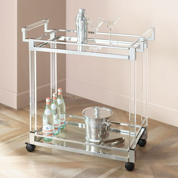 Studio 55D Rossi 32 3/4" Wide Clear Acrylic and Chrome Rolling Serving Bar Cart