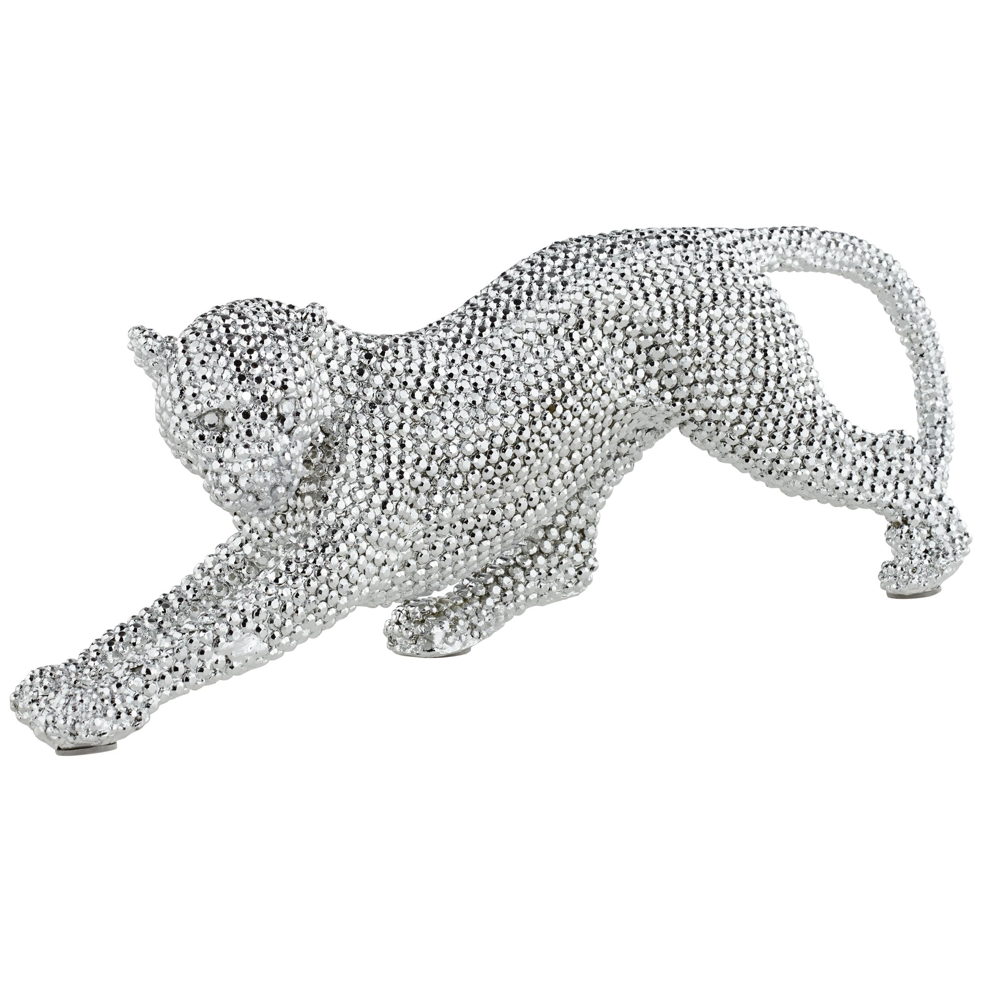 Silver Jeweled Prowling Leopard Resin Tabletop Sculpture