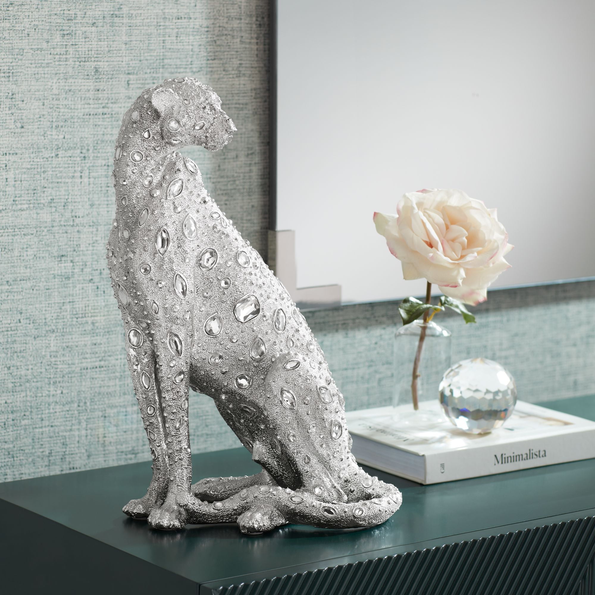 Electroplated Silver Glam Leopard Resin Tabletop Sculpture