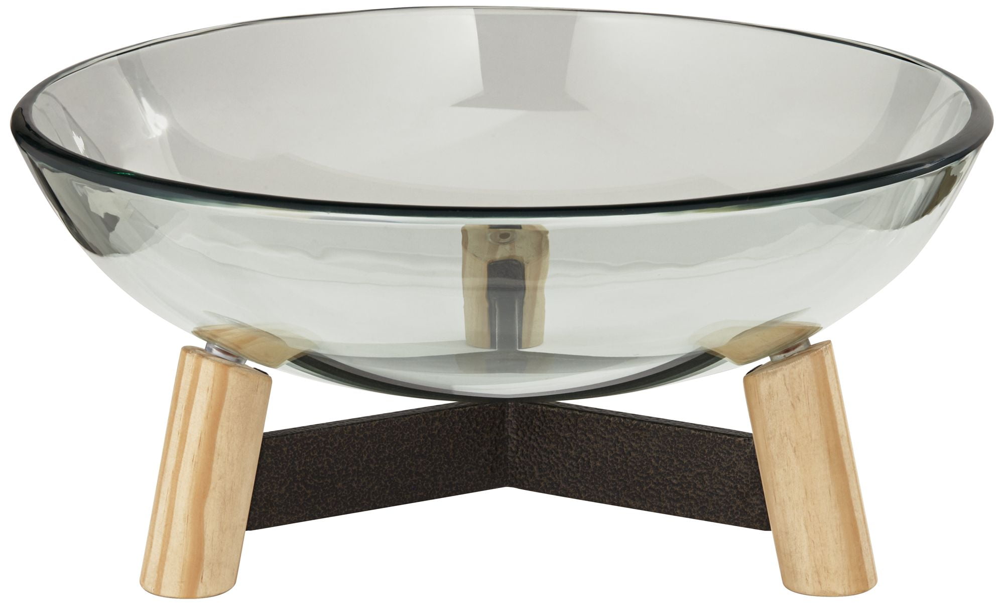 Clear Tempered Glass Decorative Bowl with Black Iron Stand