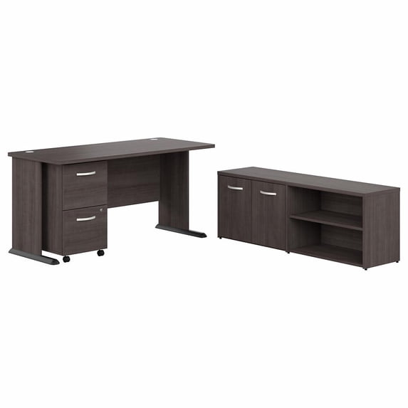 Studio A 60W Desk with Drawers and Storage in Storm Gray - Engineered Wood