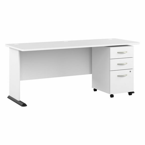 Studio A 72W Computer Desk with Drawers in White - Engineered Wood