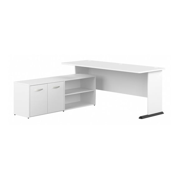 Studio A 72W L Shaped Gaming Desk with Storage in White - Engineered Wood