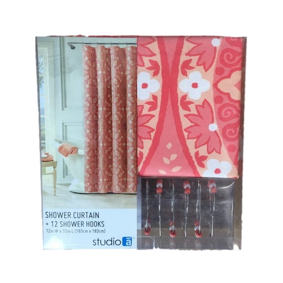 Studio A Coral Medallion Fabric Shower Curtain & Hooks Set