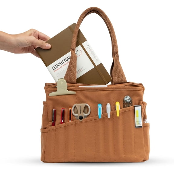 Studio Bag: Pottery Tool Bag, Art Storage, Knitting Yarn Organizer, Crochet Projects, & Washable Craft Tote, 30 Pockets, 25+ Canvas Colors, Student Artist (Cinnamon)