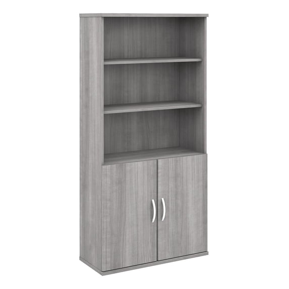 Studio C 5 Shelf Bookcase with Doors in Platinum Gray - Engineered Wood