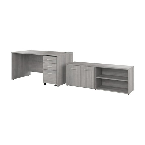 Studio C 60W Desk with Storage and Drawers in Platinum Gray - Engineered Wood