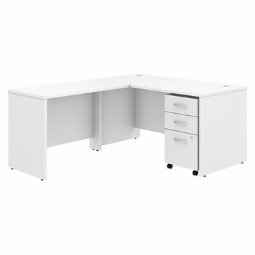 Studio C 60W L Shaped Desk with Drawers in White - Engineered Wood