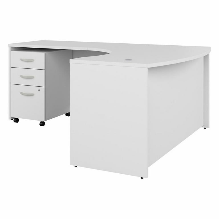 Studio C 60W Left Hand L Bow Desk with Drawers in White Engineered Wood