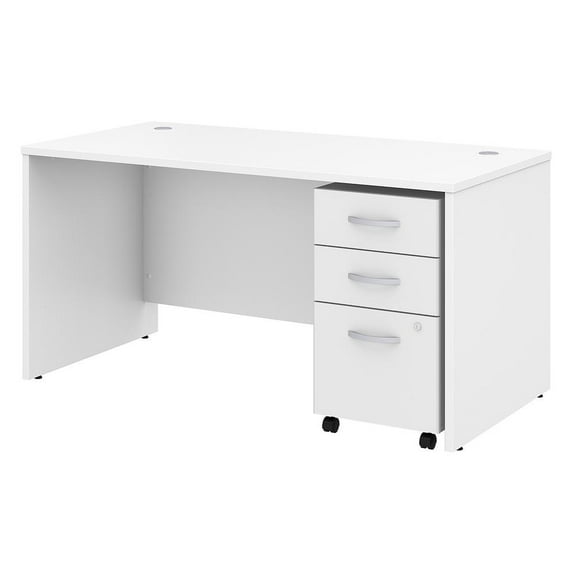 Studio C 60W Office Desk with File Cabinet in White - Engineered Wood
