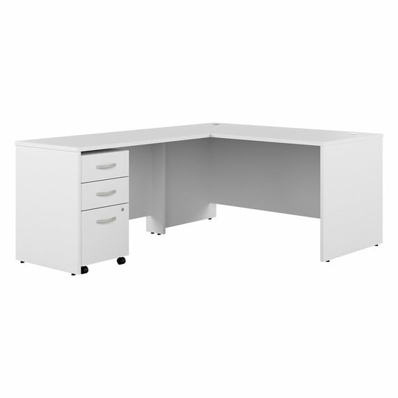 Studio C 66W x 30D L-Shaped Desk with Drawers in White - Engineered Wood