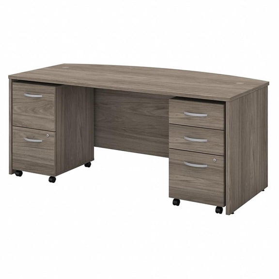 Studio C 72W Bow Front Desk with Drawers in Modern Hickory - Engineered Wood