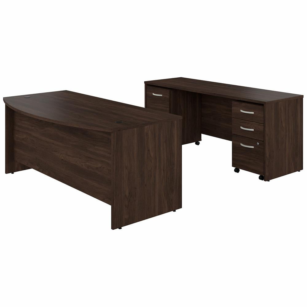 Black Walnut Engineered Wood Desk Set with Mobile File Cabinets