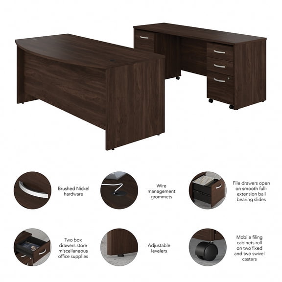 Studio C 72W Desk Set with File Cabinets in Black Walnut - Engineered Wood