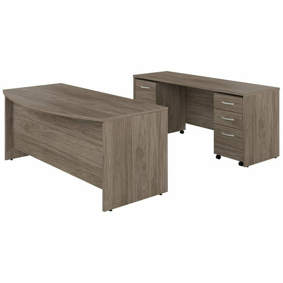 Studio C 72W Desk Set with File Cabinets in Modern Hickory - Engineered Wood