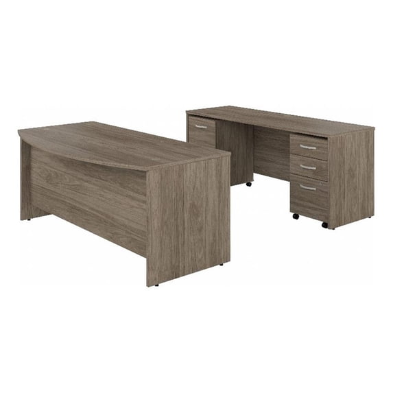 Studio C 72W Desk Set with File Cabinets in Modern Hickory - Engineered Wood