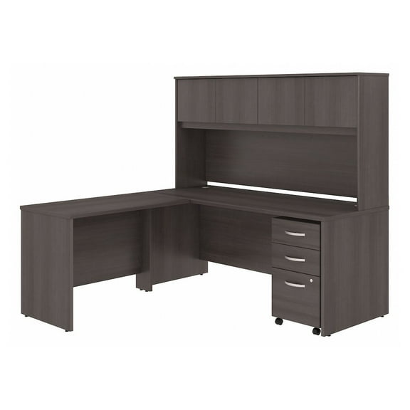 Studio C 72W L Shaped Desk with Hutch & Drawers in Storm Gray - Engineered Wood