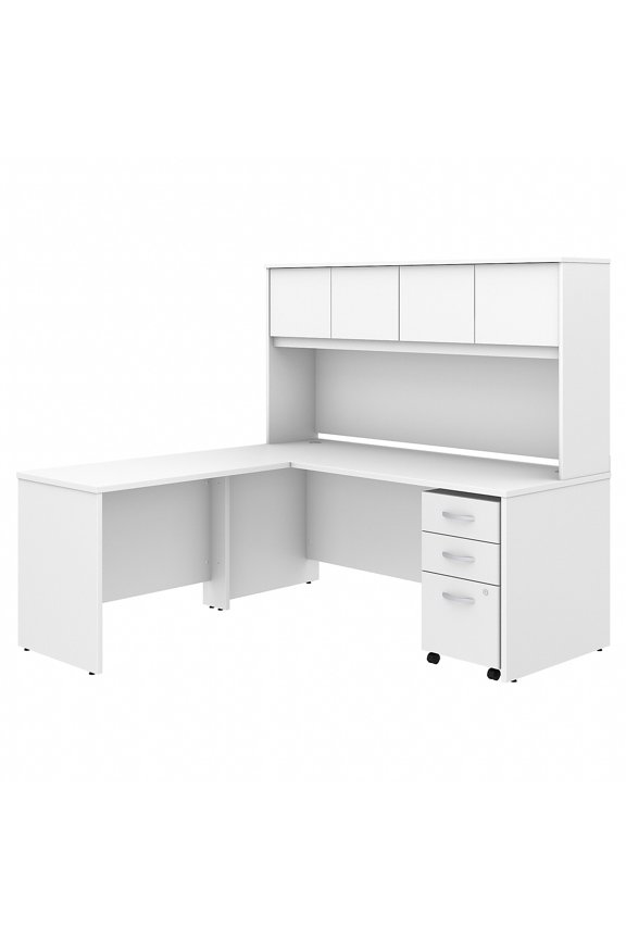 Studio C 72W L Shaped Desk with Hutch & Drawers in White - Engineered Wood