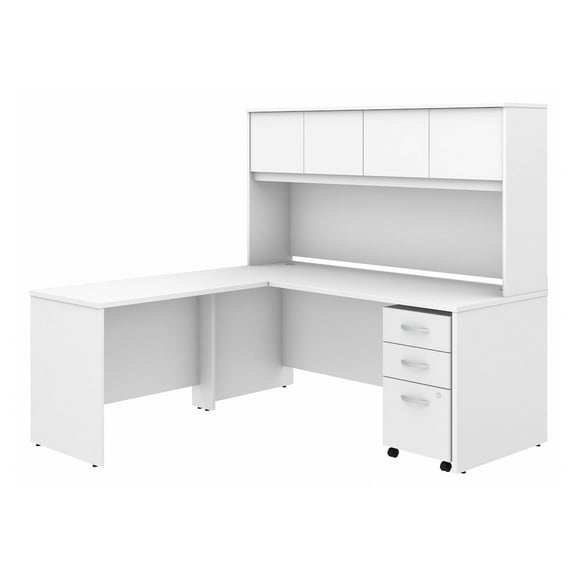 Studio C 72W L Shaped Desk with Hutch & Drawers in White - Engineered Wood