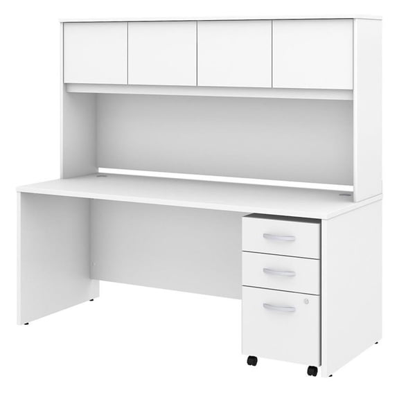 Studio C 72W Office Desk with Hutch and Drawers in White - Engineered Wood