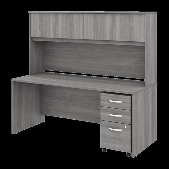 Studio C 72W Office Desk with Hutch and File Cabinet in Gray - Engineered Wood