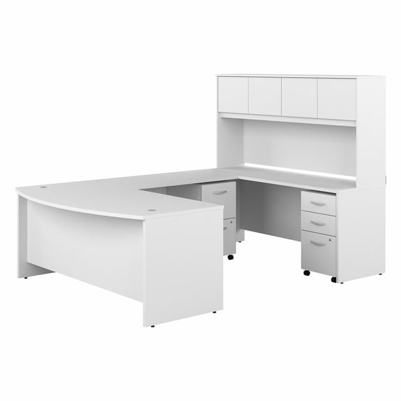Studio C 72W U Desk with Hutch and File Cabinets in White - Engineered Wood