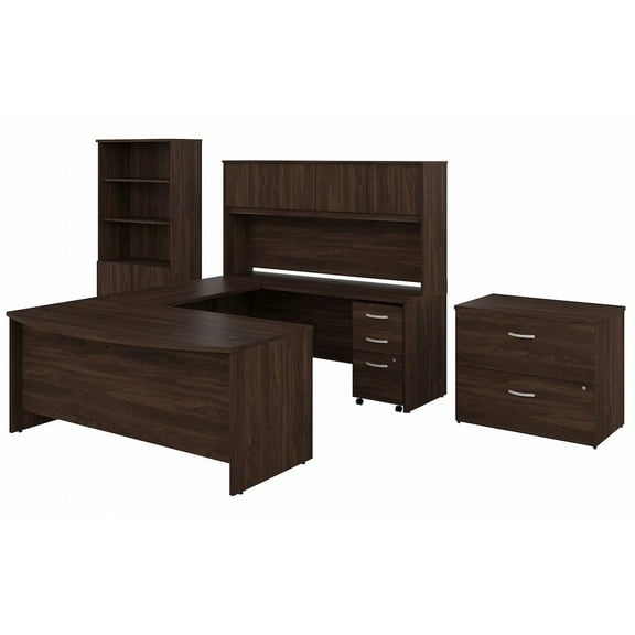 Studio C 72W U Desk with Hutch and Storage in Black Walnut - Engineered Wood