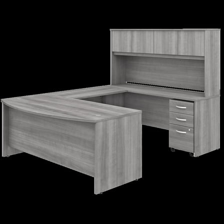 Studio C 72W U Shaped Desk with Hutch and File Cabinet in Gray - Engineered Wood