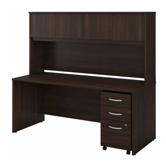 Studio C 72W x 30D Desk with Hutch and Drawers in Black Walnut - Engineered Wood