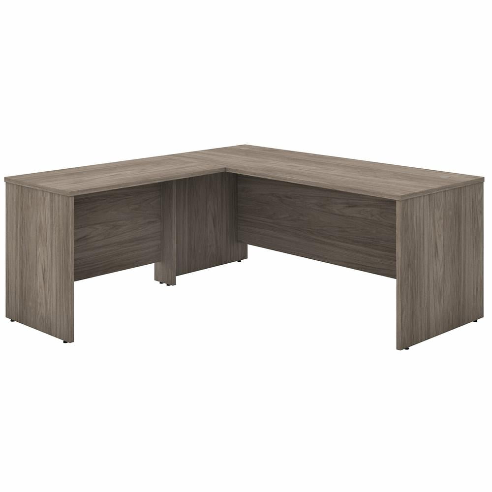 Modern Hickory L-Shaped Corner Desk with Filing Cabinet