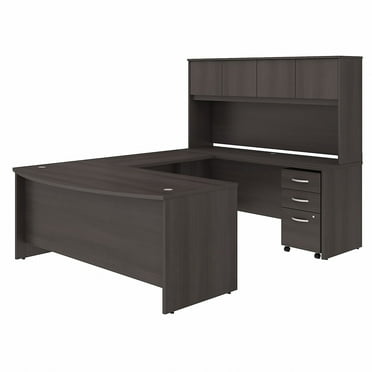 Studio C 72W x 36D U Desk with Hutch and Drawers in Storm Gray - Engineered Wood