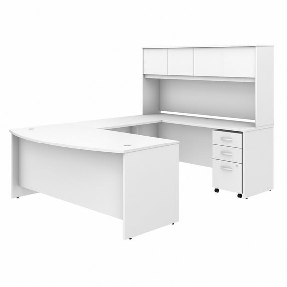 Studio C 72W x 36D U Desk with Hutch and Drawers in White - Engineered Wood