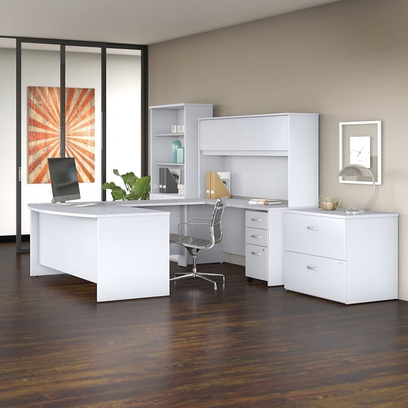 Studio C 72W x 36D U Shaped Desk Office Suite in White - Engineered Wood