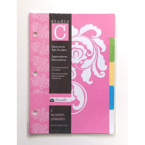 Studio C Decorative 5 Tab Dividers, 6" x 8.5" - for 8.5" x 5.5" Ring Binders, Versailles Design - Single Set