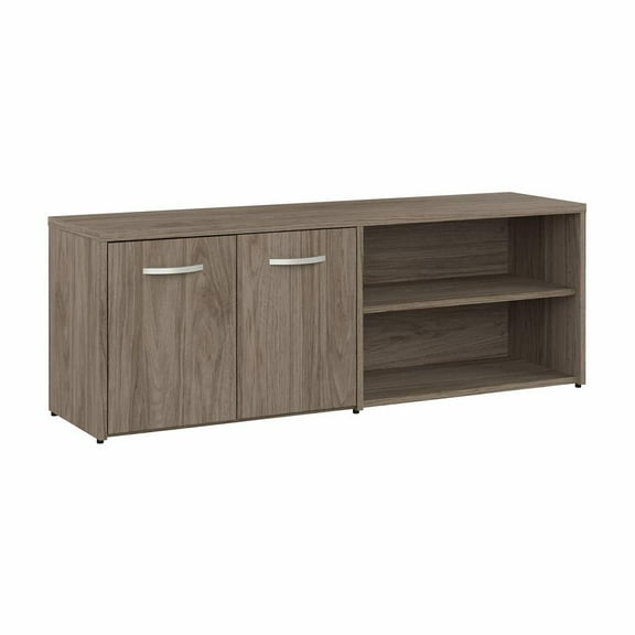 Hybrid Low Storage Cabinet with Doors in Modern Hickory - Engineered Wood