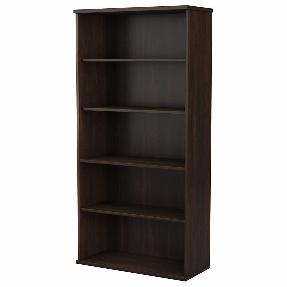 Adjustable Black Walnut 5 Shelf Tall Bookcase