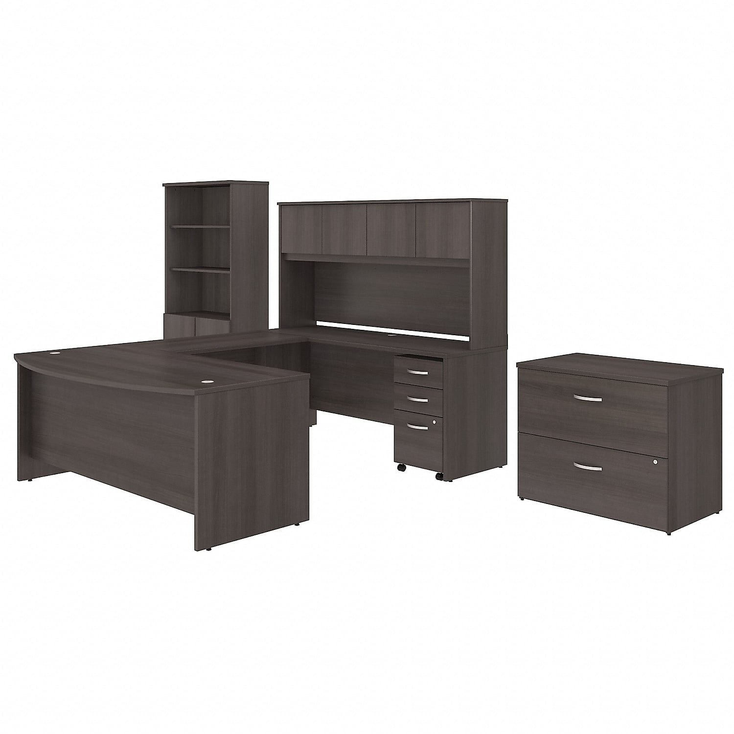 Storm Gray U-Shaped Executive Desk with Hutch and Storage
