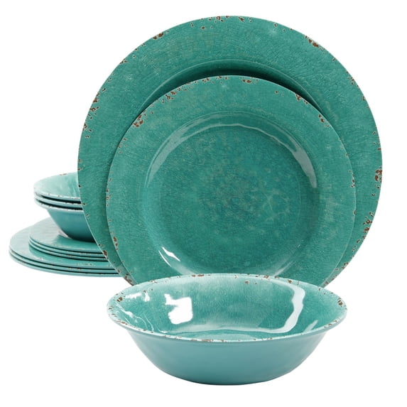 Studio California Mauna 12-Piece Dinnerware Set in Green Crackle Look Decal
